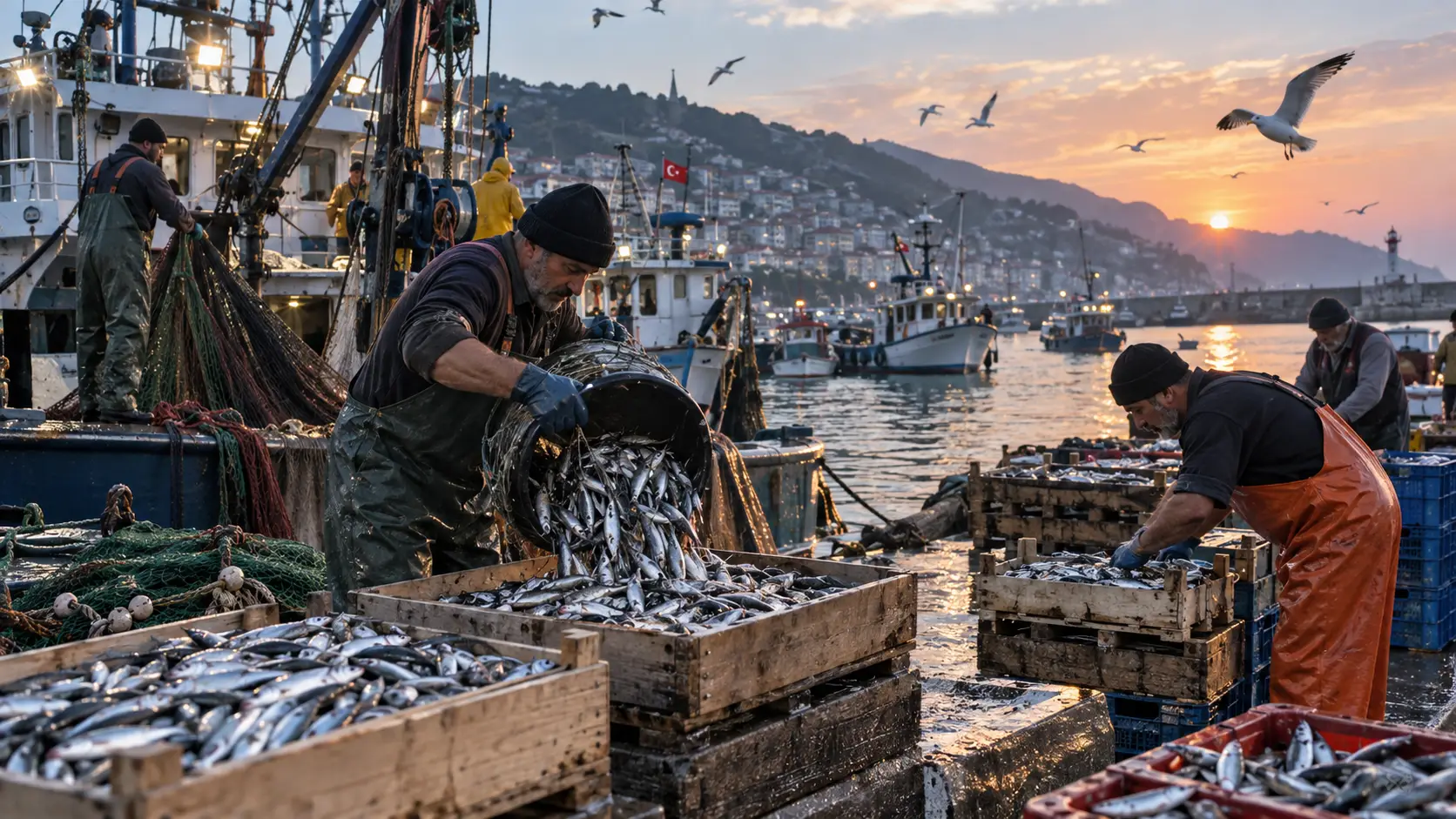 Trabzon Of ilçesindeki balık tezgahında yer alan el yapımı renkli tabela